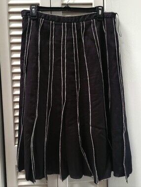 Vintage Y2K Carole Little Women's Midi Skirt In Black, Size 10, 100% Linen Retro